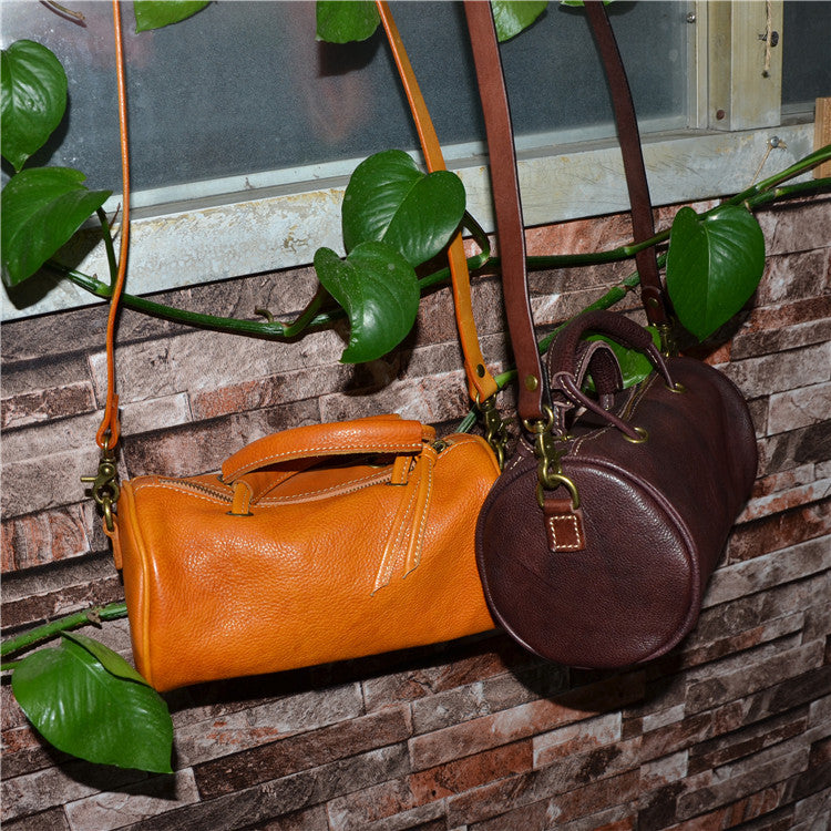 Cute Handmade Vegetable Tanned Leather Shoulder Bucket Bags-Leather Bags for Women-Yellow-Free Shipping Leatheretro
