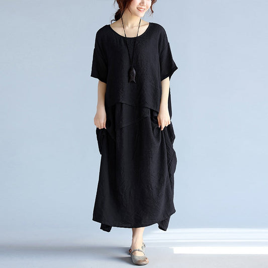 Plus Sizes Summer Women Linen Long Dresses-Dresses-JEWELRYSHEOWN