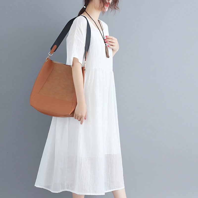 White Casual Summer Long Dresses Sets for Women-Dresses-JEWELRYSHEOWN