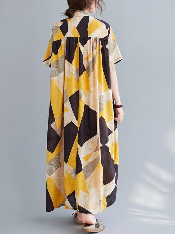 Printed Stand Collar Long Dress-Cozy Dresses-JEWELRYSHEOWN
