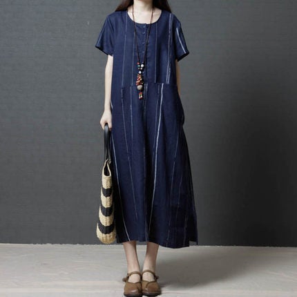 Summer Cozy Linen Plus Sizes Midi Dresses-Dresses-JEWELRYSHEOWN