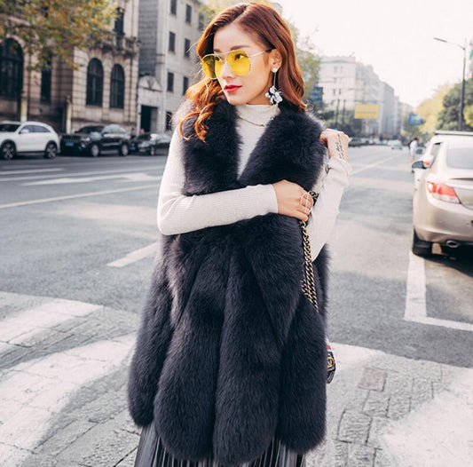 Women Artificial Fox Fur Women Long Vest