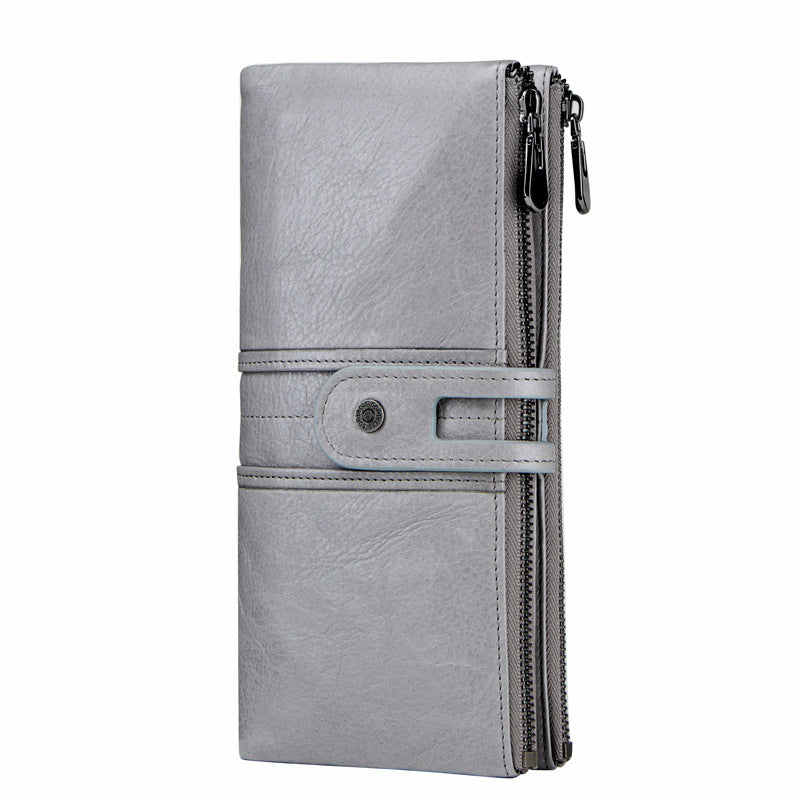 Fashion Long Leather Wallets for Women C2152-Leather Wallets-Gray-Free Shipping Leatheretro