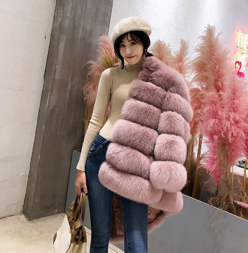 Fashion Leather with Fur Long Sleeves Winter Coats for Women