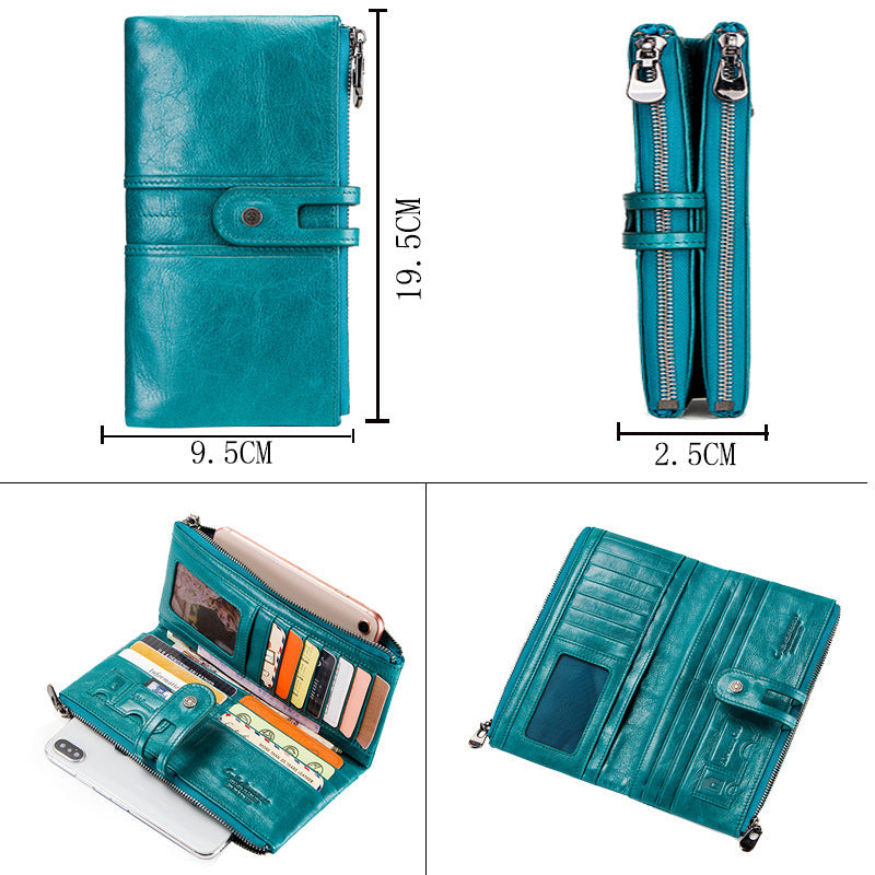 Fashion Long Leather Wallets for Women C2152-Leather Wallets-Green-Free Shipping Leatheretro