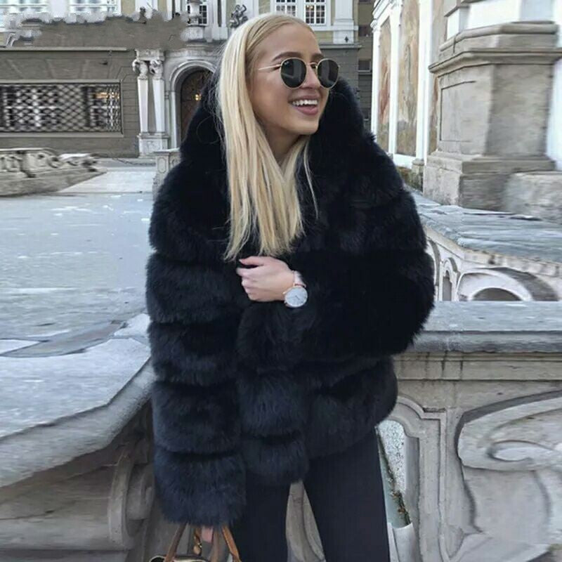 Winter Warm Artificial Fox Fur Overcoat for Women