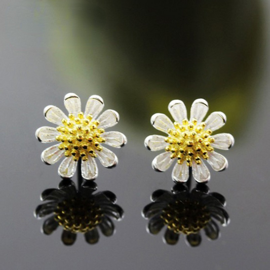 Fashion Daisy Design Serling Silver Earrings-Earrings-JEWELRYSHEOWN