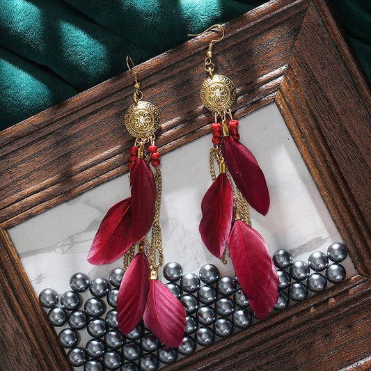 Bohemian Feather Design Women Drop Rings-Earrings-JEWELRYSHEOWN
