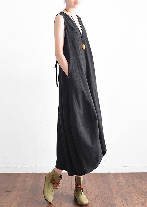 Black V-Neck Sleevless Summer Dress-Cozy Dresses-JEWELRYSHEOWN