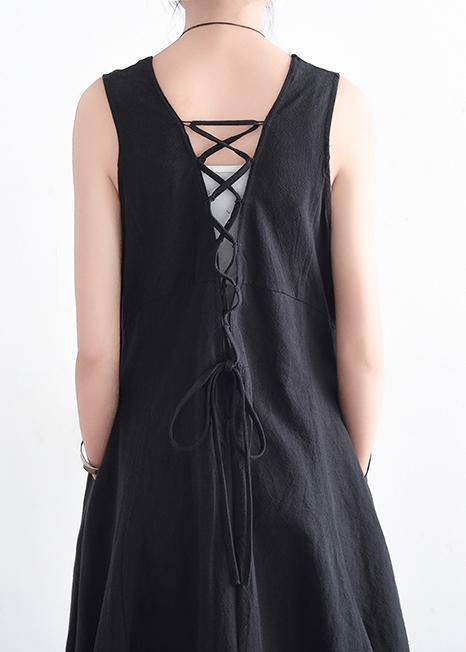Black V-Neck Sleevless Summer Dress-Cozy Dresses-JEWELRYSHEOWN