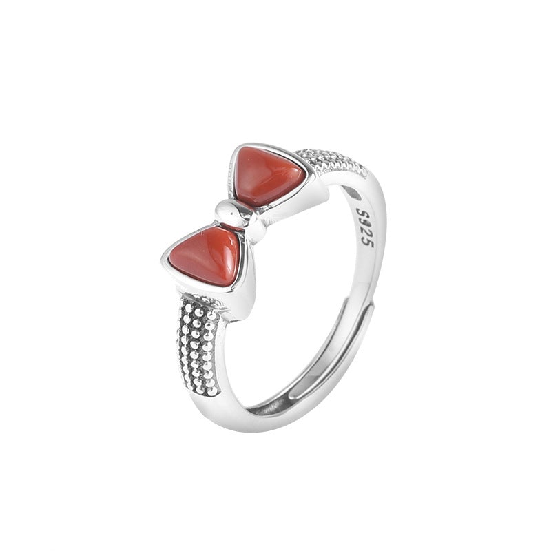 Bowknot Design Red Agate Sterling Silver Vintage Rings-Rings-JEWELRYSHEOWN