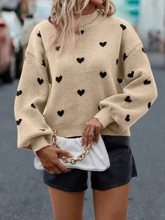 Casual Sweetheart Print Pullover Sweaters