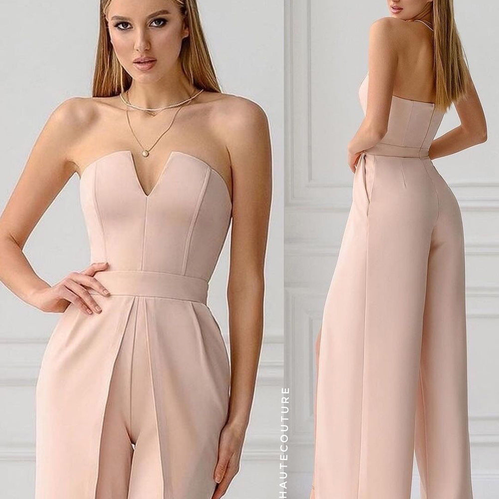 Sexy Strapless Slit Jumpsuits for Women