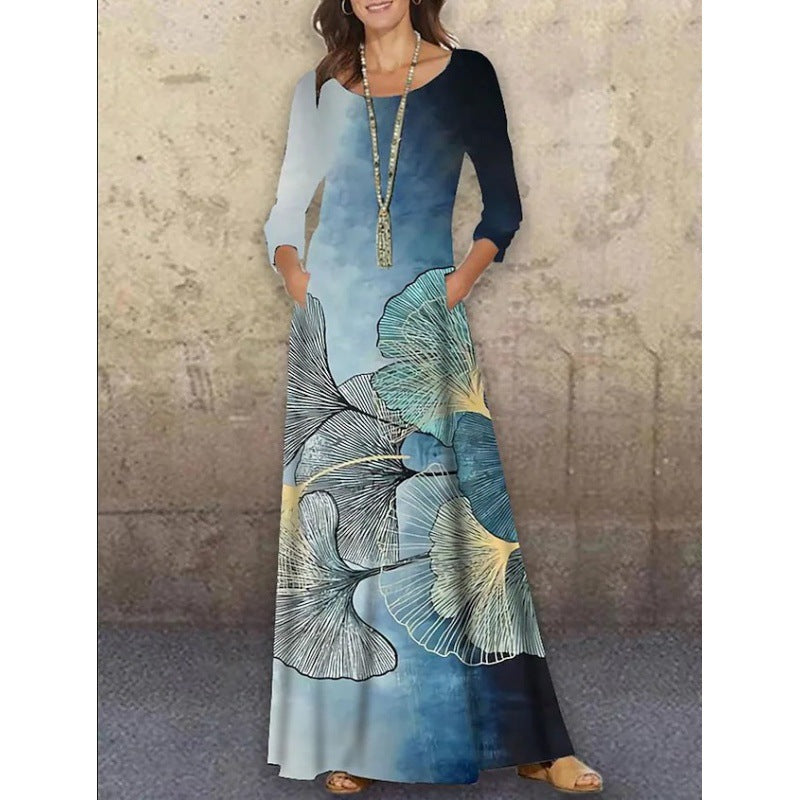 Elegant 3D Floral Print Summer Long Dresses