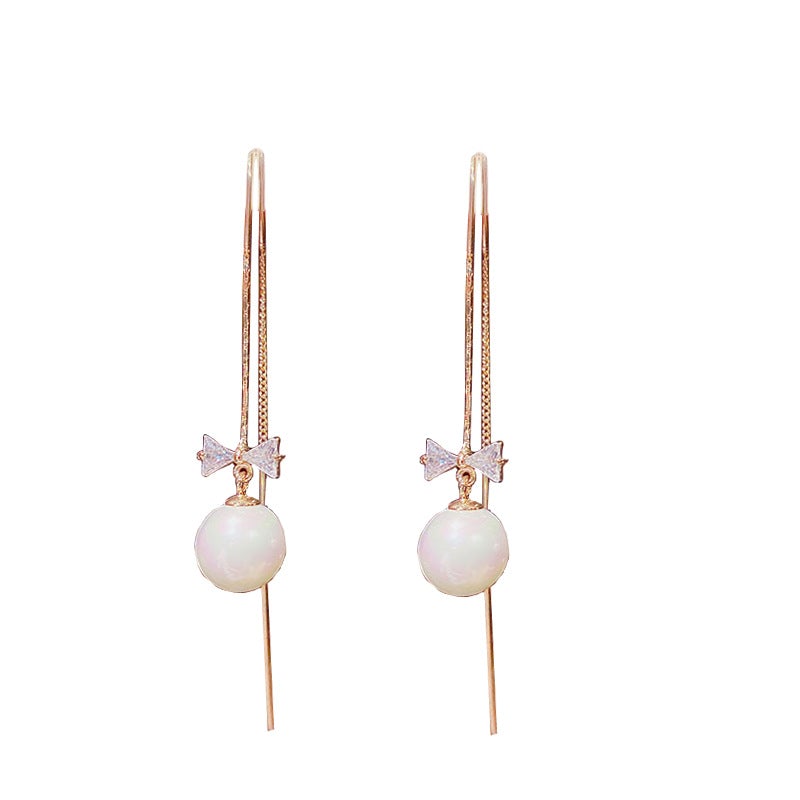 Fasion Bowknot Pearl Dangle Earrings for Women-Earrings-JEWELRYSHEOWN