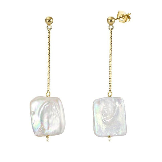 Baroque Pearl Gold Plated Silver Drop Earrings-Earrings-JEWELRYSHEOWN