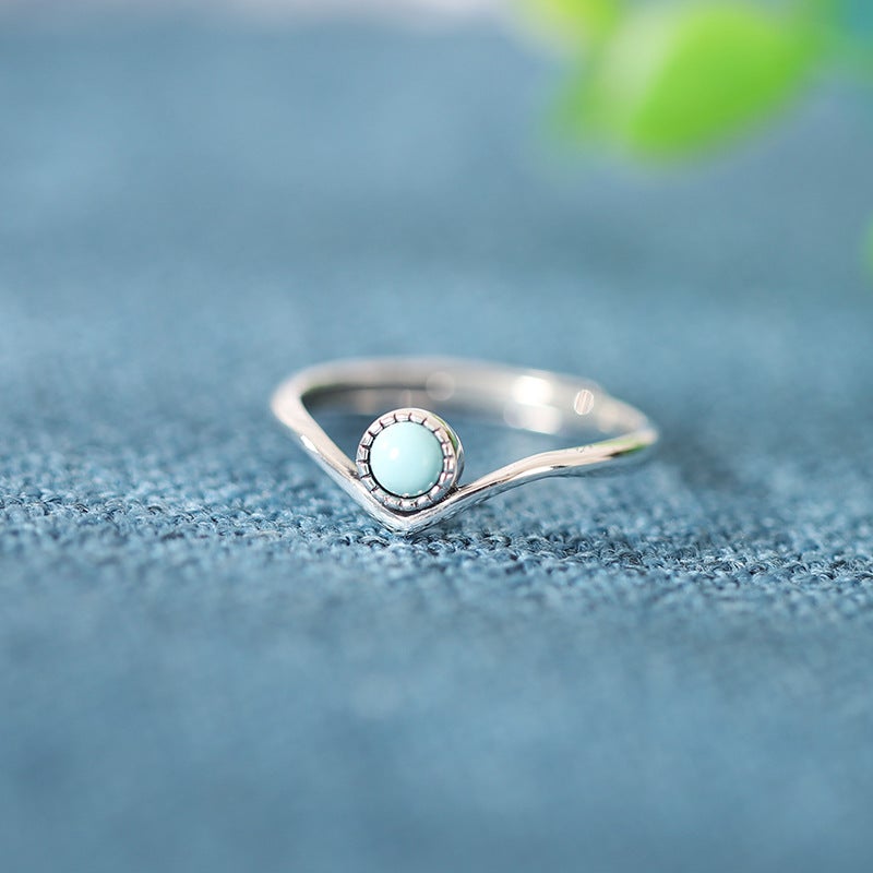 Vintage V Shaped Sterking Silver Turquoise Women Rings-Rings-JEWELRYSHEOWN