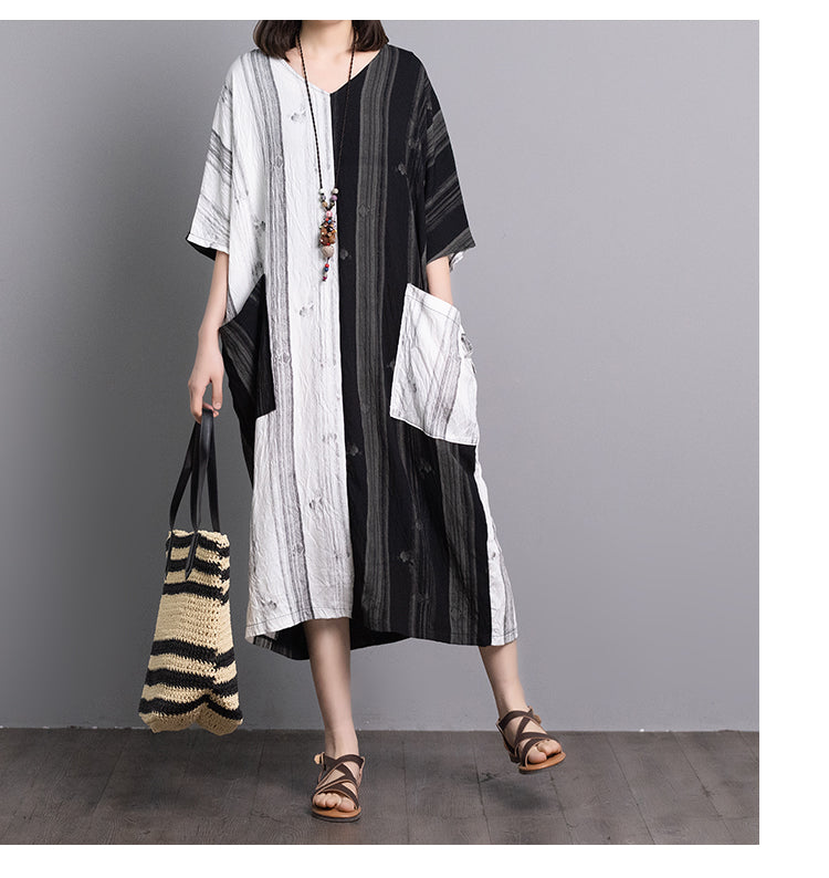 Summer Linen Plus Sizes Women Midi Dresses