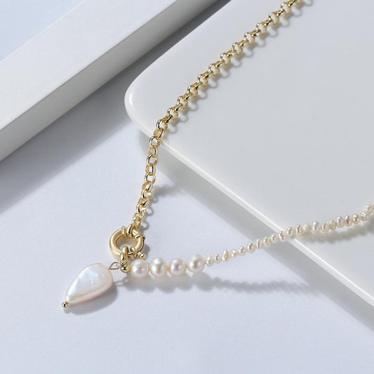 Gold Plated Sterling Sliver Fresh Water Pearl Designed Necklaces-Necklaces-JEWELRYSHEOWN