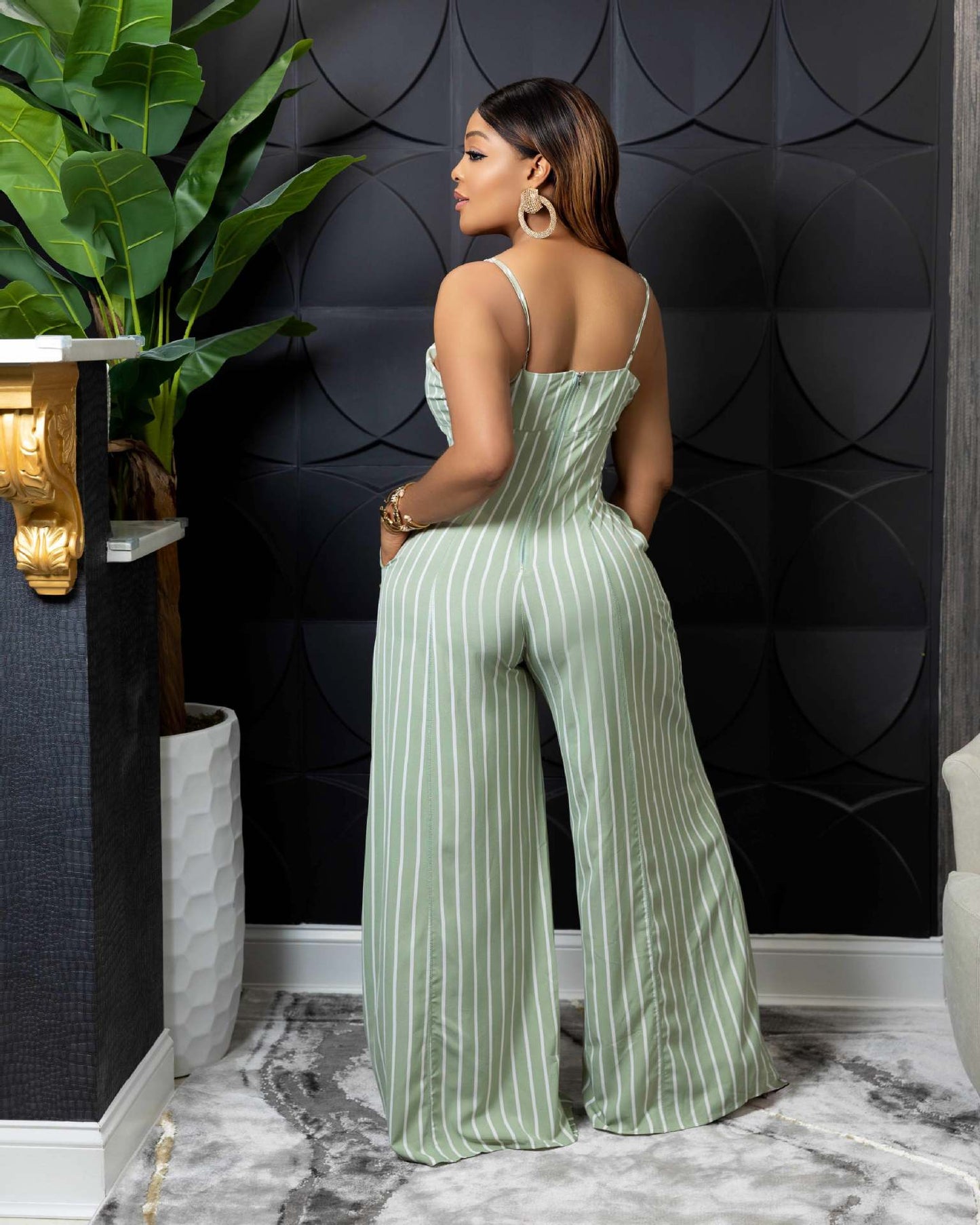 Sexy Backless Striped Wide Legs Jumpsuits