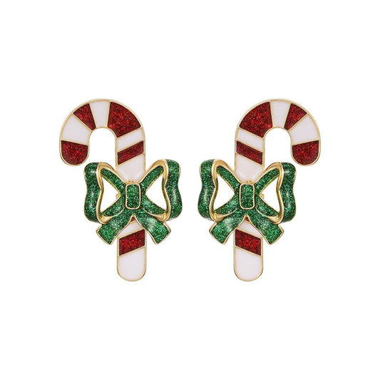 Merry Christmas Walking Stick Design Stubs Earrings-Earrings-JEWELRYSHEOWN