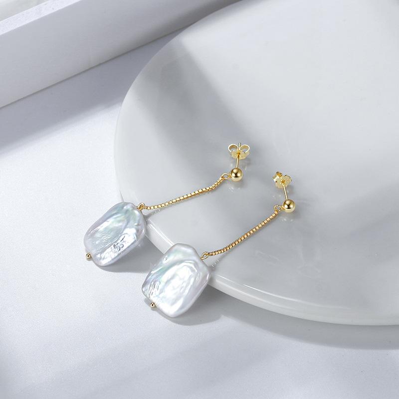 Baroque Pearl Gold Plated Silver Drop Earrings-Earrings-JEWELRYSHEOWN