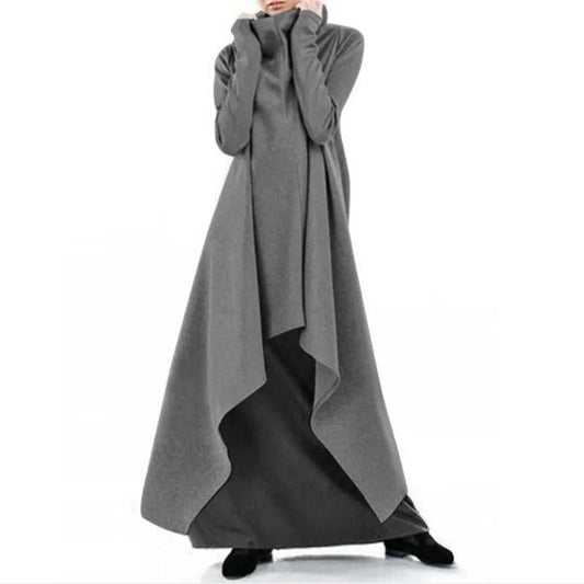 Women Irregular High Neck Sporting Long Hoodies-Cozy Dresses-JEWELRYSHEOWN