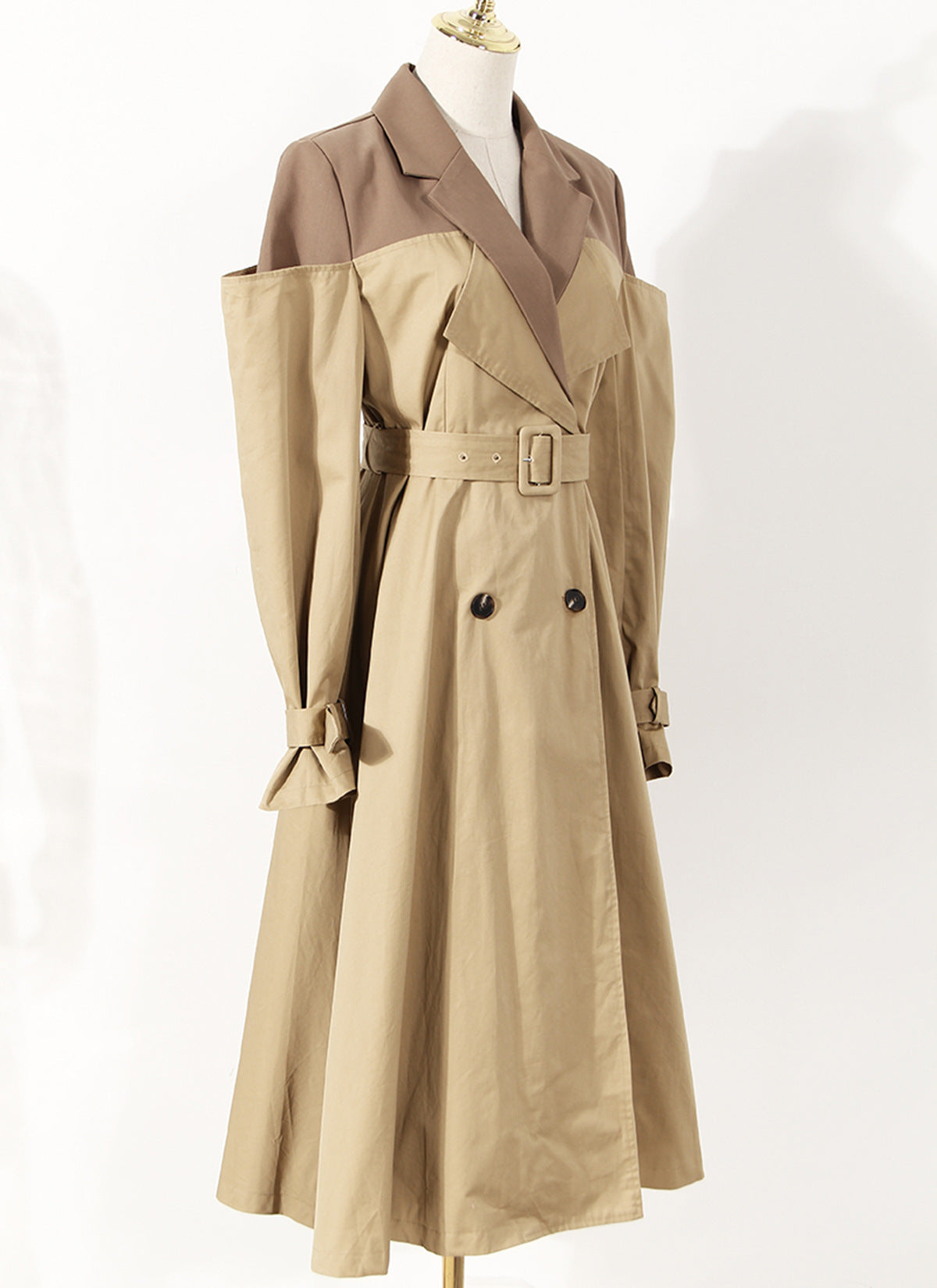 Designed Khaki Color Women Fall Trenchcoat-Outerwear-JEWELRYSHEOWN