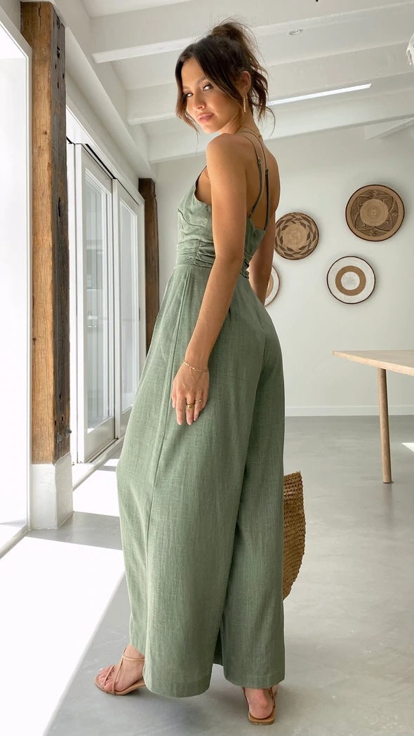 Sexy One Shoulder Linen Jumpsuits for Women