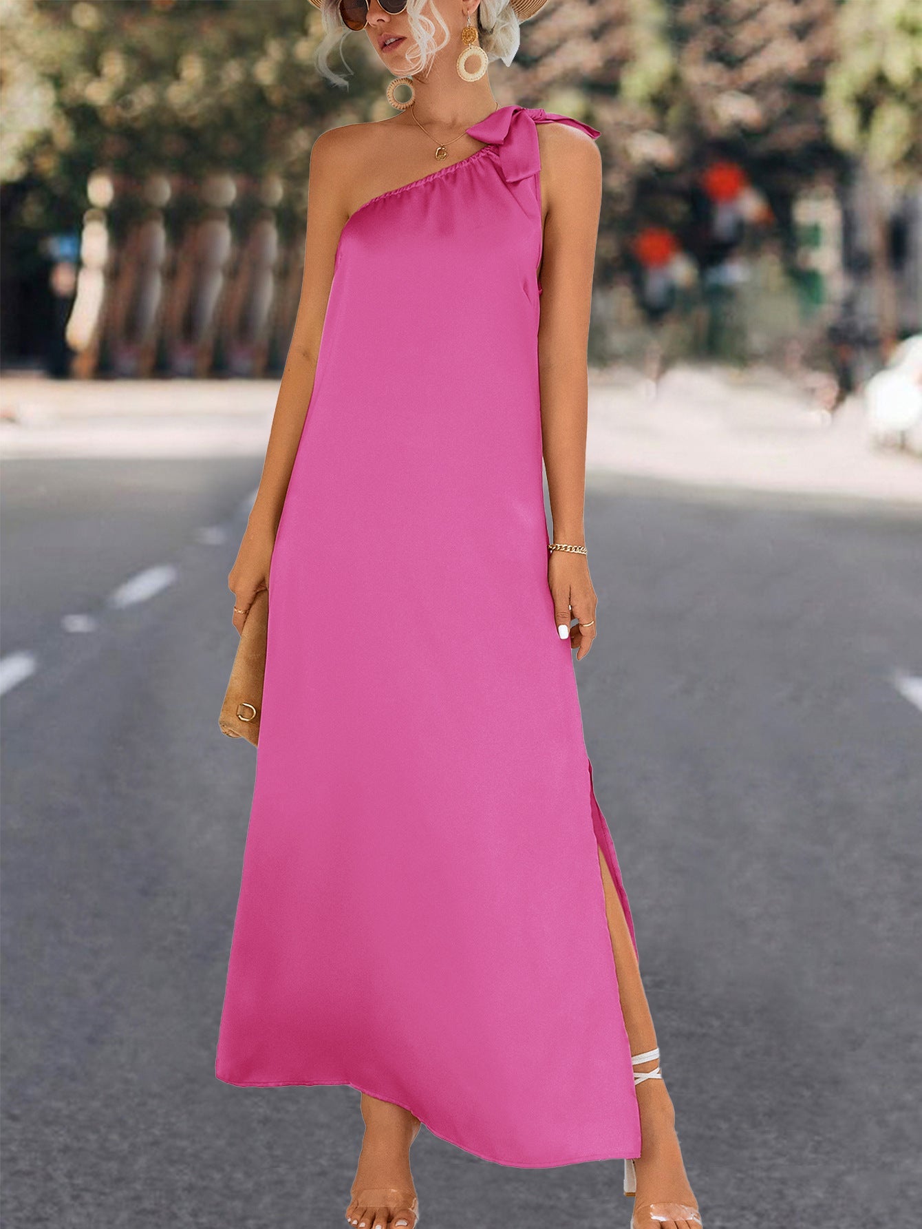 Casual One Shoulder Simple Design Long Dresses