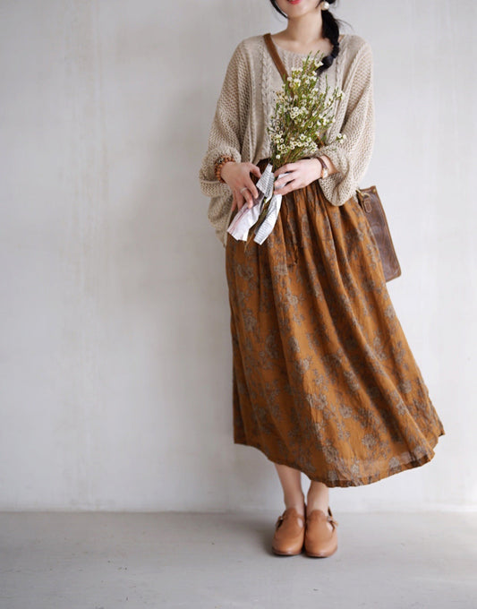 Vintage Cotton Floral Women Skirts