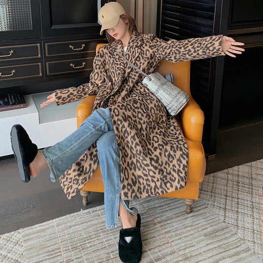 Fashion Leopard Long Overcoat for Women