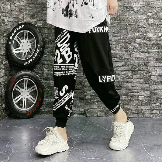 Casual Summer Letter Designed Women Plus Sizes Ankle-tied Pants