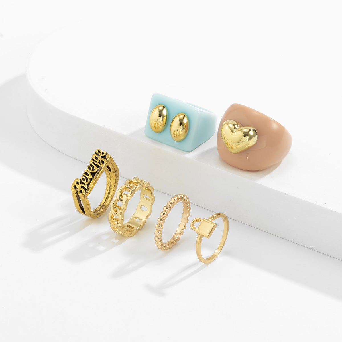 Fashion Sweet Letter Design Women Ring 6pcs/set-Rings-JEWELRYSHEOWN