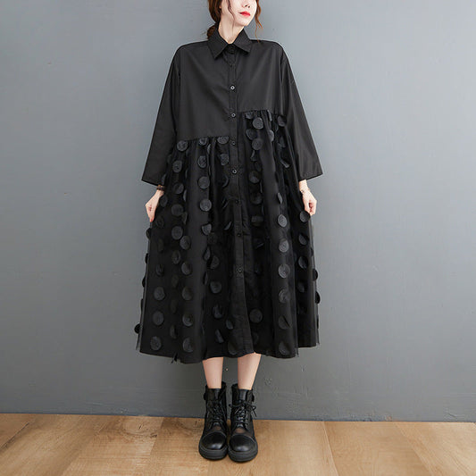 Black Plus Sizes Long Shirt Dresses-Dresses-JEWELRYSHEOWN