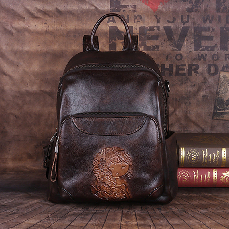 Vintage Multi Functional Vege Tanned Leather Backpack C312-Backpacks-Vintage Brown-Free Shipping Leatheretro