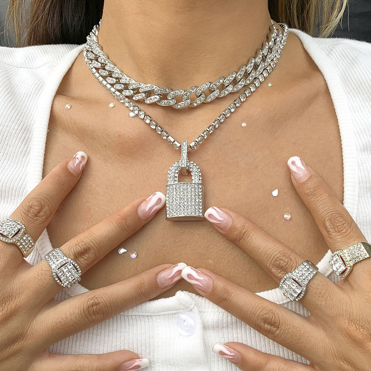 Creative Lock Design Rhinestone Clavicle Necklace for Women-Necklaces-JEWELRYSHEOWN