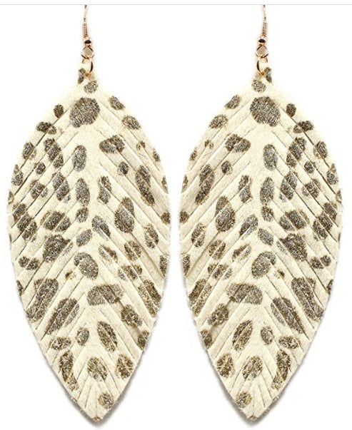 Leopard Print Leaf Design Drop Earring for Women-Earrings-JEWELRYSHEOWN