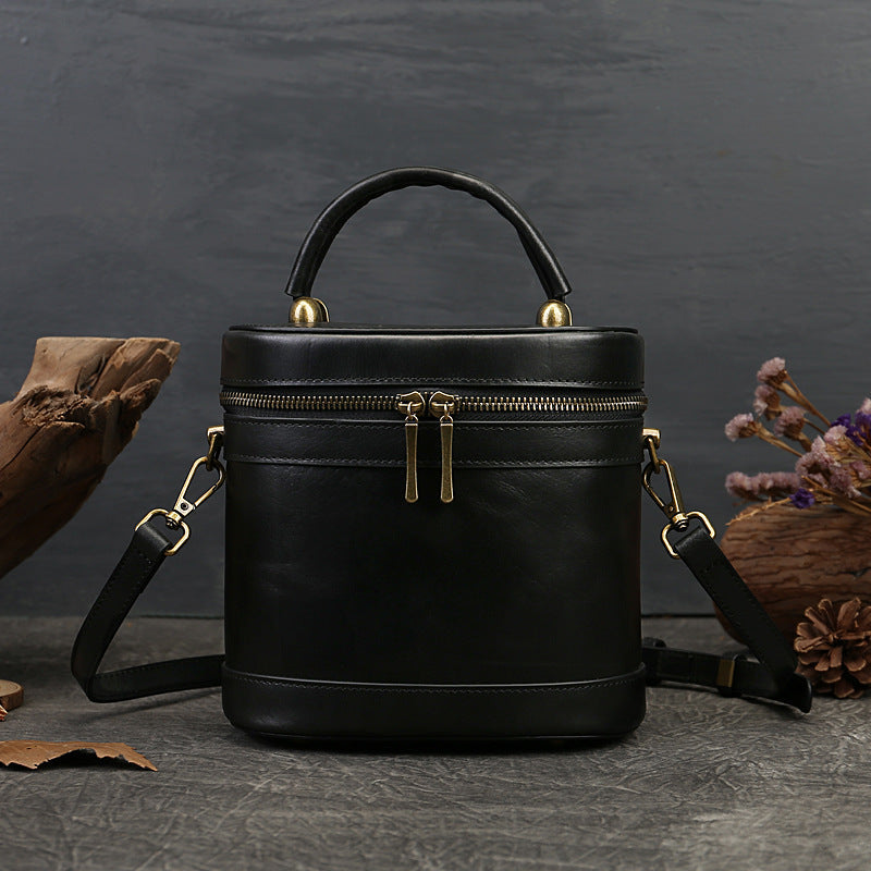 Casual Women Leather Shoulder Bucket Handbags 9182-Handbag & Wallet Accessories-Black-Free Shipping Leatheretro
