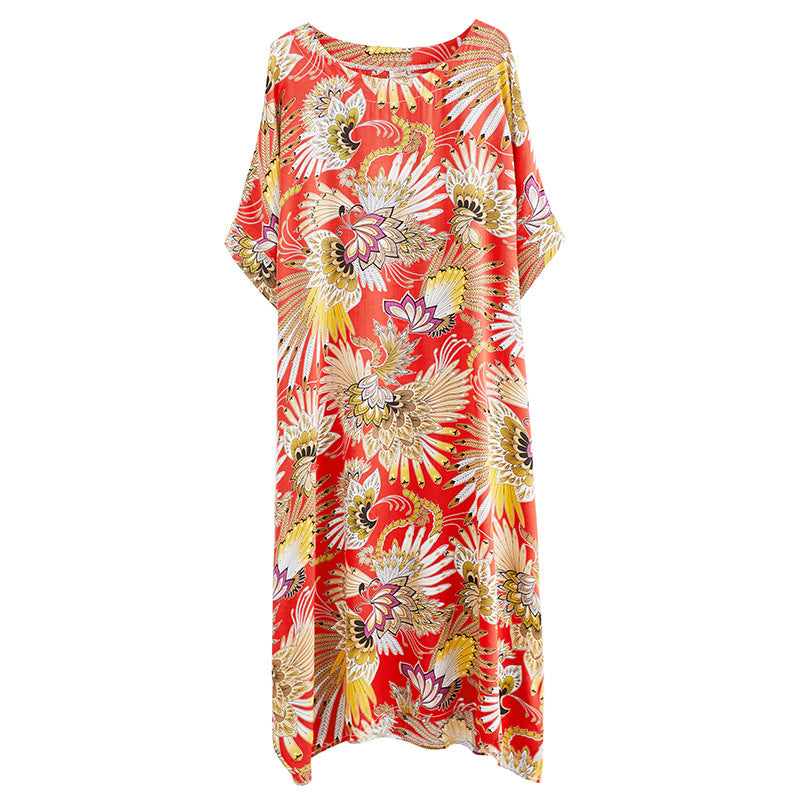 Casual Foral Print Red Plus Sizes Maxi Dresses