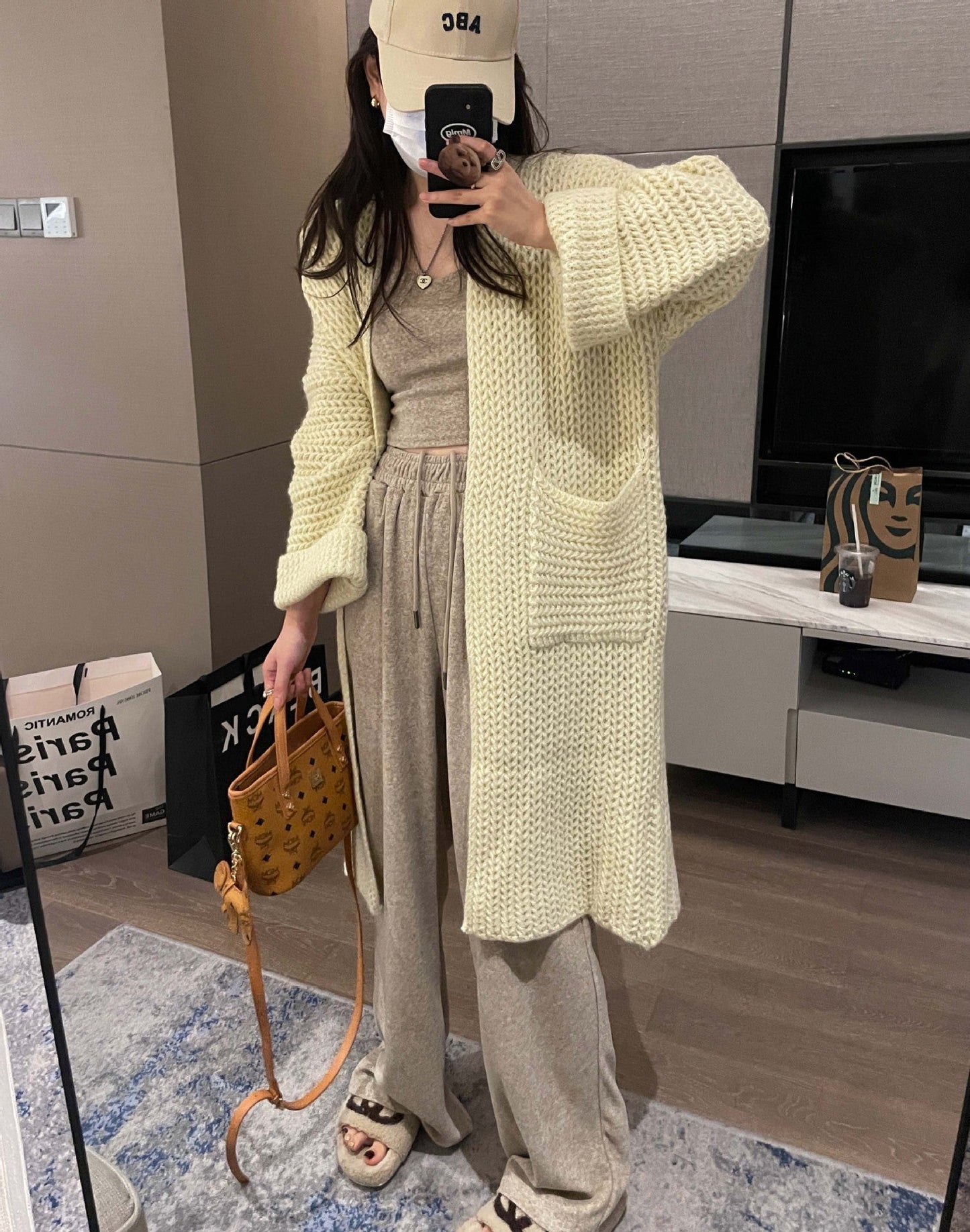 Casual Knitted Midi Length Top Coats