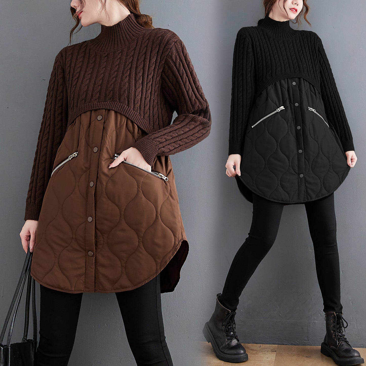 Women High Neck Winter Knitting Pullover Overcoat-Shirts & Tops-JEWELRYSHEOWN