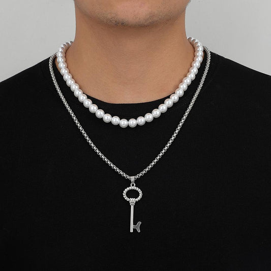 Fashion Hip Top Style Pearl Necklace for Men-Chains-JEWELRYSHEOWN