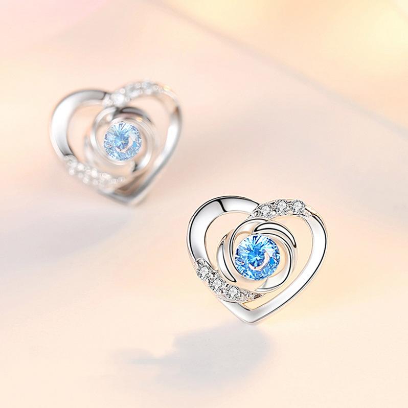 Permenant Heart Rose Design Sterling Sliver Zircon Studs-Earrings-JEWELRYSHEOWN