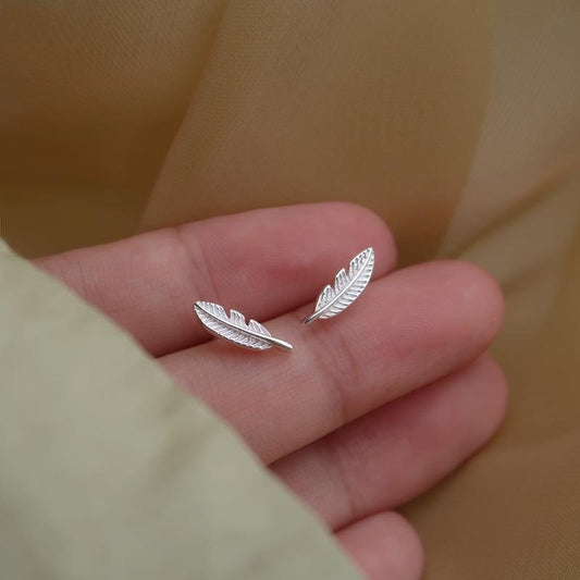 Feather Design Sterling Silver Studs for Women-Earrings-JEWELRYSHEOWN