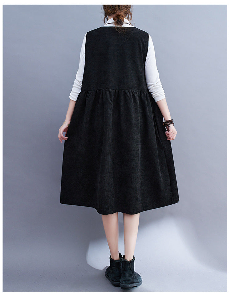 Vintage Corduroy Plus Sizes Fall Long Vest Dresses