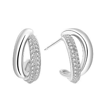 Diamond Inlay Designed Sterling Silver Stud Earrings for Women-Earrings-JEWELRYSHEOWN