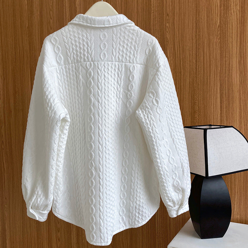 Soft Embossing Flowers Fall Long Sleeves Shirts