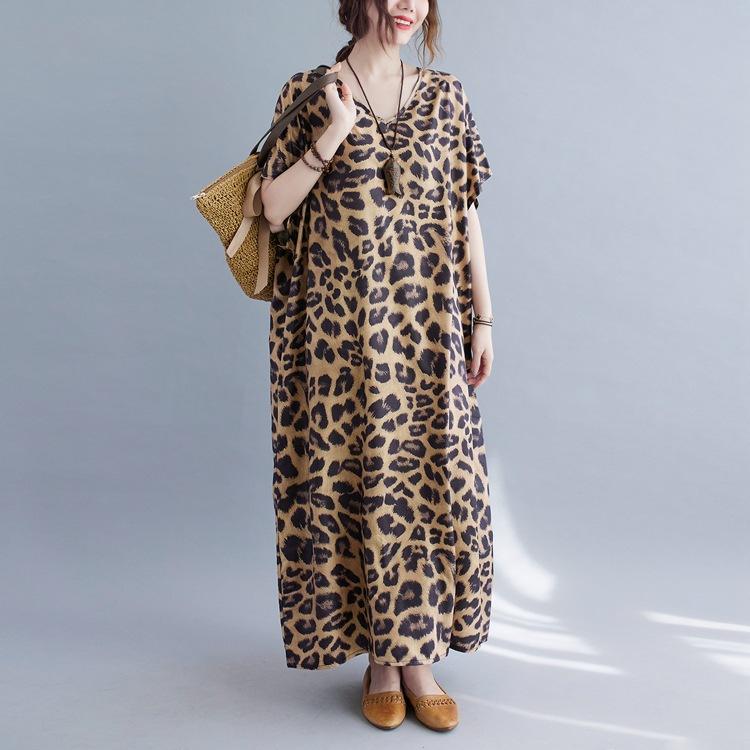 Plus Sizes Women Leopard Short Sleeve Cozy Dresses-Cozy Dresses-JEWELRYSHEOWN