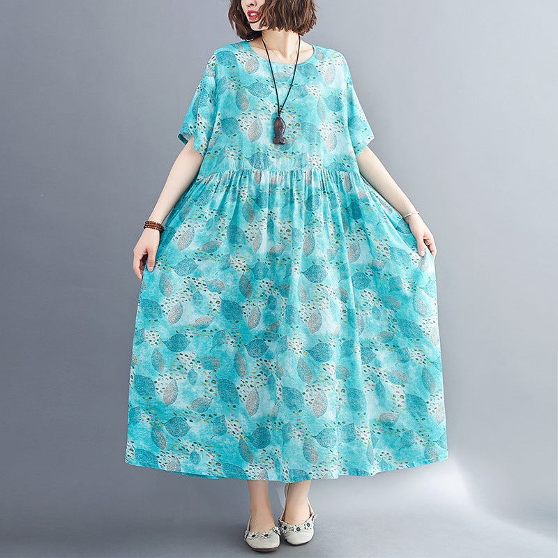 Summer Linen Plus Sizes Short Sleeves Cozy Dresses-Dresses-JEWELRYSHEOWN